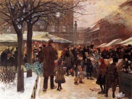 Målning, julmarknad i Berlin